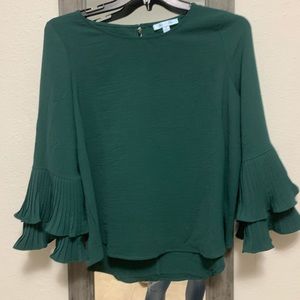 Green bell sleeve blouse